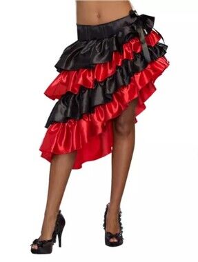 Spirit Asymmetrical Ruffled Satin Skirt Halloween Costume Black Red XL